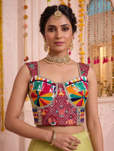 Yellow satin silk lehenga choli with dupatta