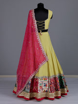 Yellow satin silk lehenga choli with dupatta