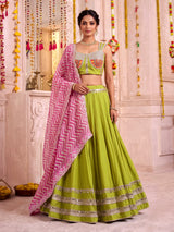 Parrot green upada silk festive lehenga choli with dupatta