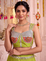 Parrot green upada silk festive lehenga choli with dupatta