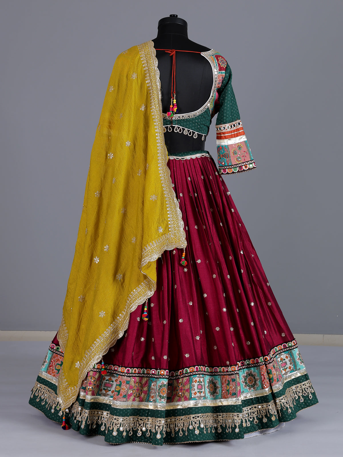 Maroon georgette silk embroidered lehenga choli with dupatta