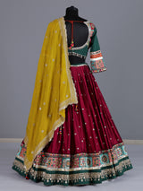 Maroon georgette silk embroidered lehenga choli with dupatta