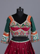 Maroon georgette silk embroidered lehenga choli with dupatta
