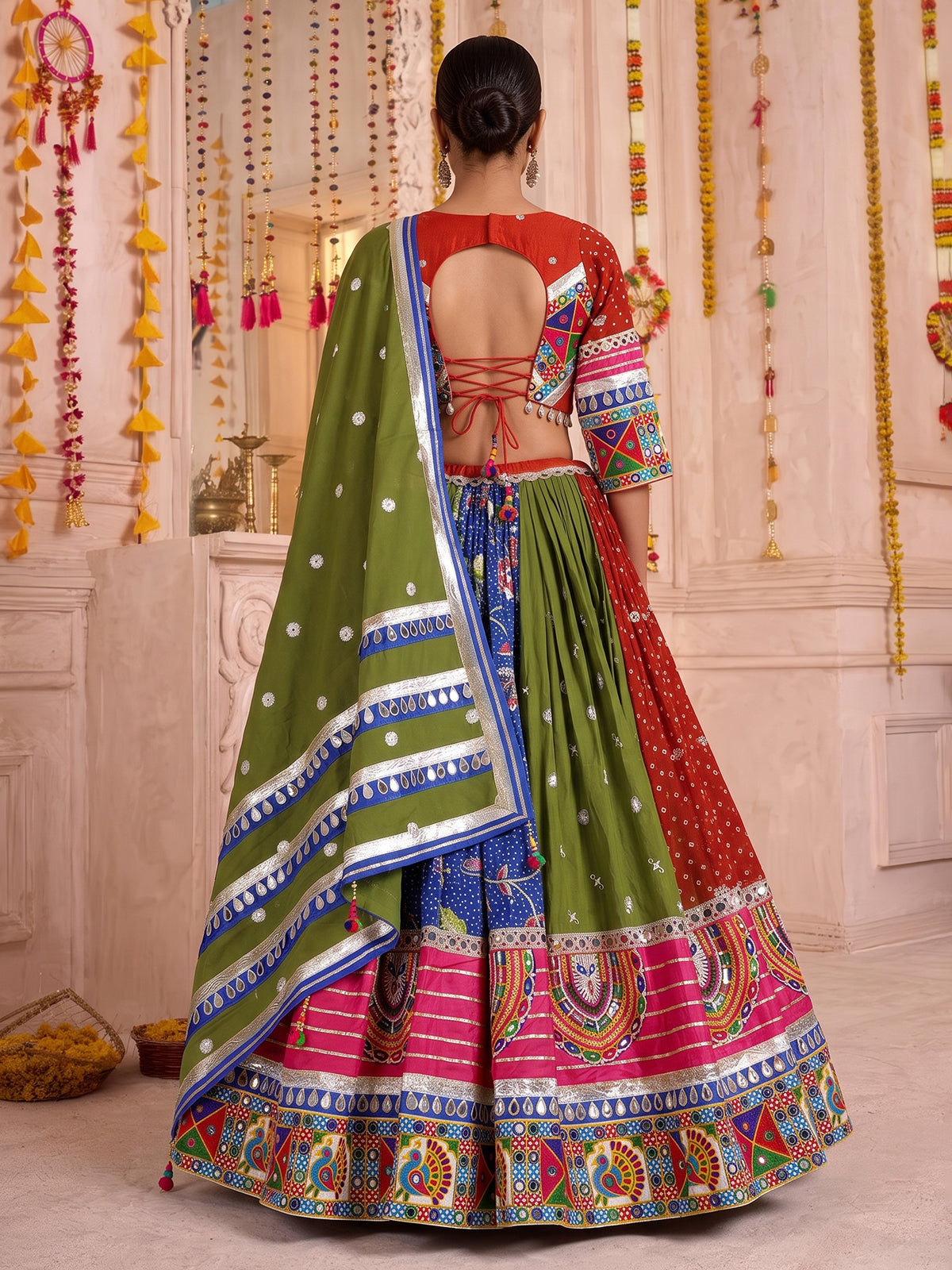 Rani pink georgette silk navratri lehenga choli with dupatta