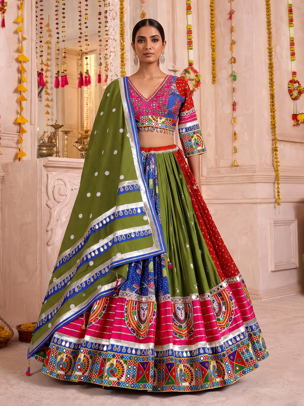 Rani pink georgette silk navratri lehenga choli with dupatta