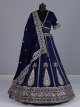 Navy blue cotton silk embroidered lehenga choli with dupatta