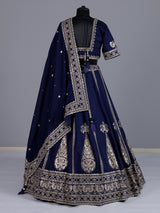 Navy blue cotton silk embroidered lehenga choli with dupatta