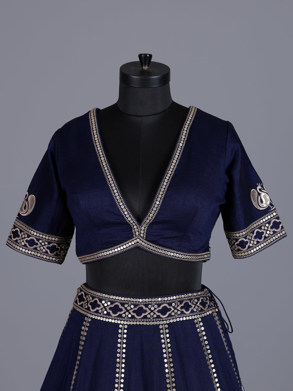 Navy blue cotton silk embroidered lehenga choli with dupatta