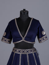 Navy blue cotton silk embroidered lehenga choli with dupatta