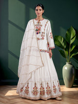 White embroidered crepe silk lehenga choli with dupatta