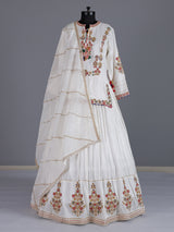 White embroidered crepe silk lehenga choli with dupatta