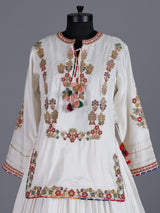 White embroidered crepe silk lehenga choli with dupatta