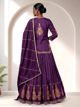 Violet rajasthani crepe silk embroidered lehenga choli