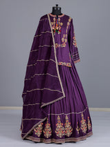 Violet rajasthani crepe silk embroidered lehenga choli