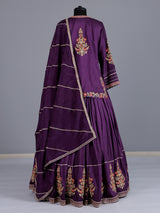 Violet rajasthani crepe silk embroidered lehenga choli