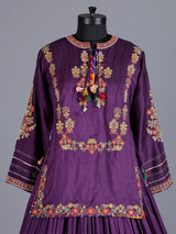 Violet rajasthani crepe silk embroidered lehenga choli