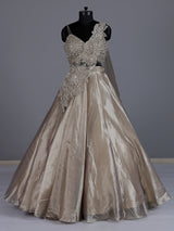 Grey shimmer tissue silk couture lehenga choli with dupatta
