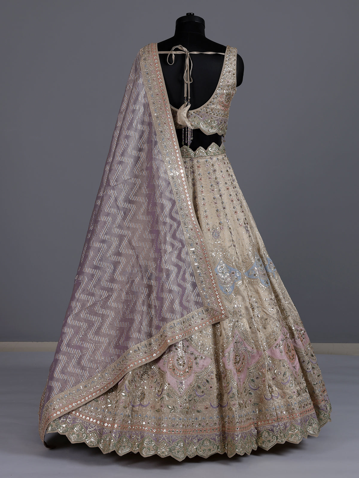 Light purple silk embellished lehenga choli with dupatta