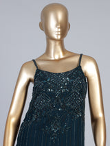 Teal blue georgette silk palazzo suit with choker dupatta