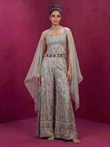 Pista green chiffon silk palazzo suit with choker dupatta