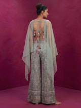 Pista green chiffon silk palazzo suit with choker dupatta