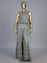 Pista green chiffon silk palazzo suit with choker dupatta