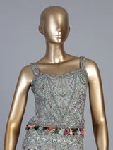 Pista green chiffon silk palazzo suit with choker dupatta