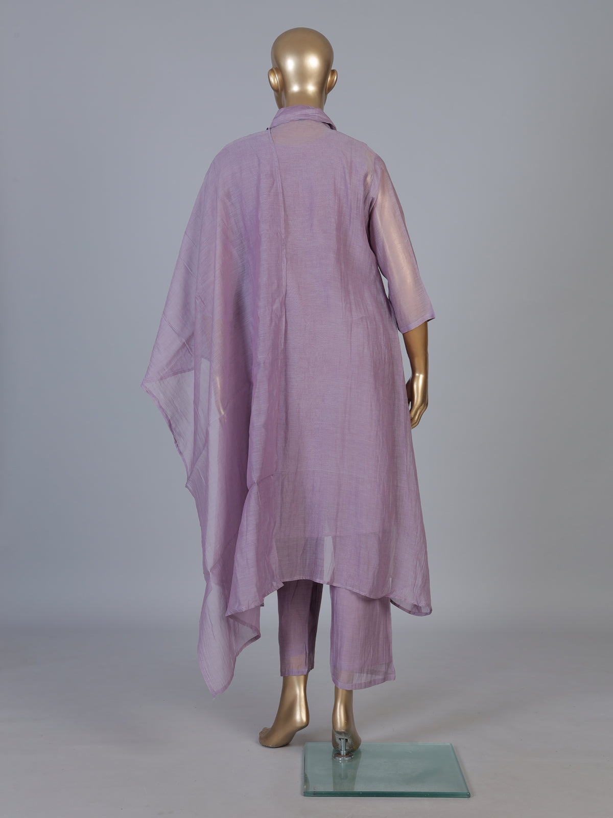 Light purple designer cotton pant suit with embroidered collar