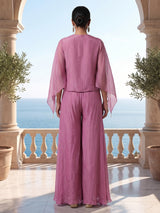 Pink organza silk Indo-Western sharara suit with cape jacket