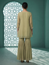 Sea green georgette silk pleated sharara suit ensemble