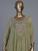 Sea green georgette silk pleated sharara suit ensemble