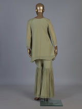 Sea green georgette silk pleated sharara suit ensemble