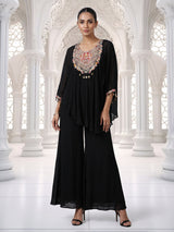 Black georgette silk kaftan sharara suit with dupatta