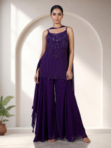 Violet georgette silk palazzo suit with choker dupatta