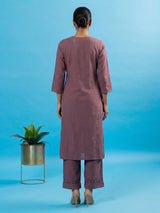 Brown embroidered cotton silk festive kurti set for women