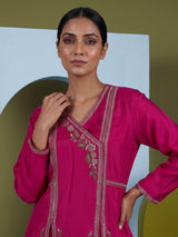 Rani pink embroidered chanderi silk palazzo suit ensemble