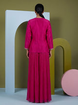 Rani pink embroidered chanderi silk palazzo suit ensemble
