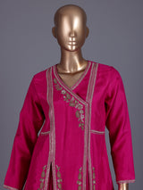 Rani pink embroidered chanderi silk palazzo suit ensemble
