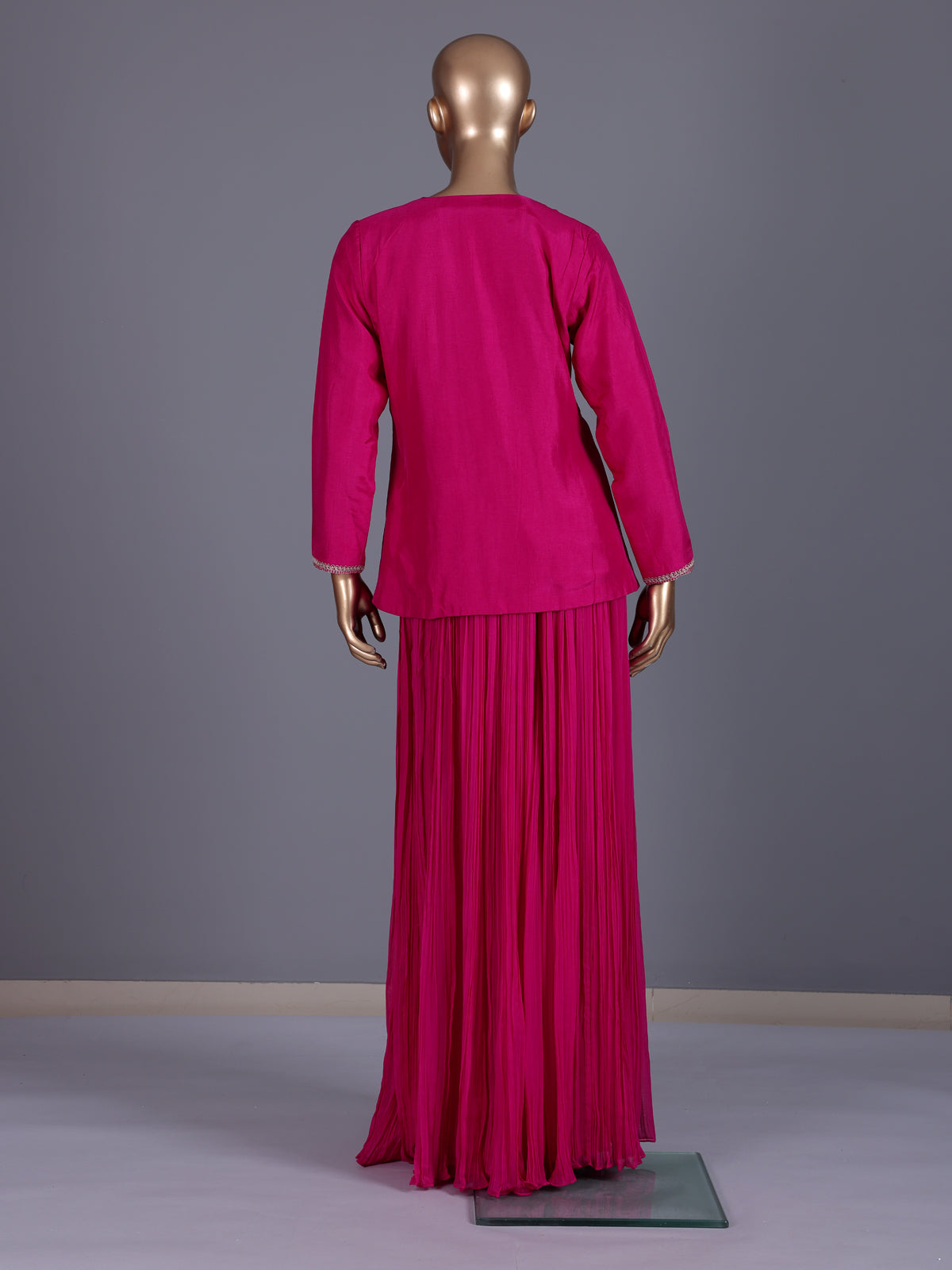 Rani pink embroidered chanderi silk palazzo suit ensemble