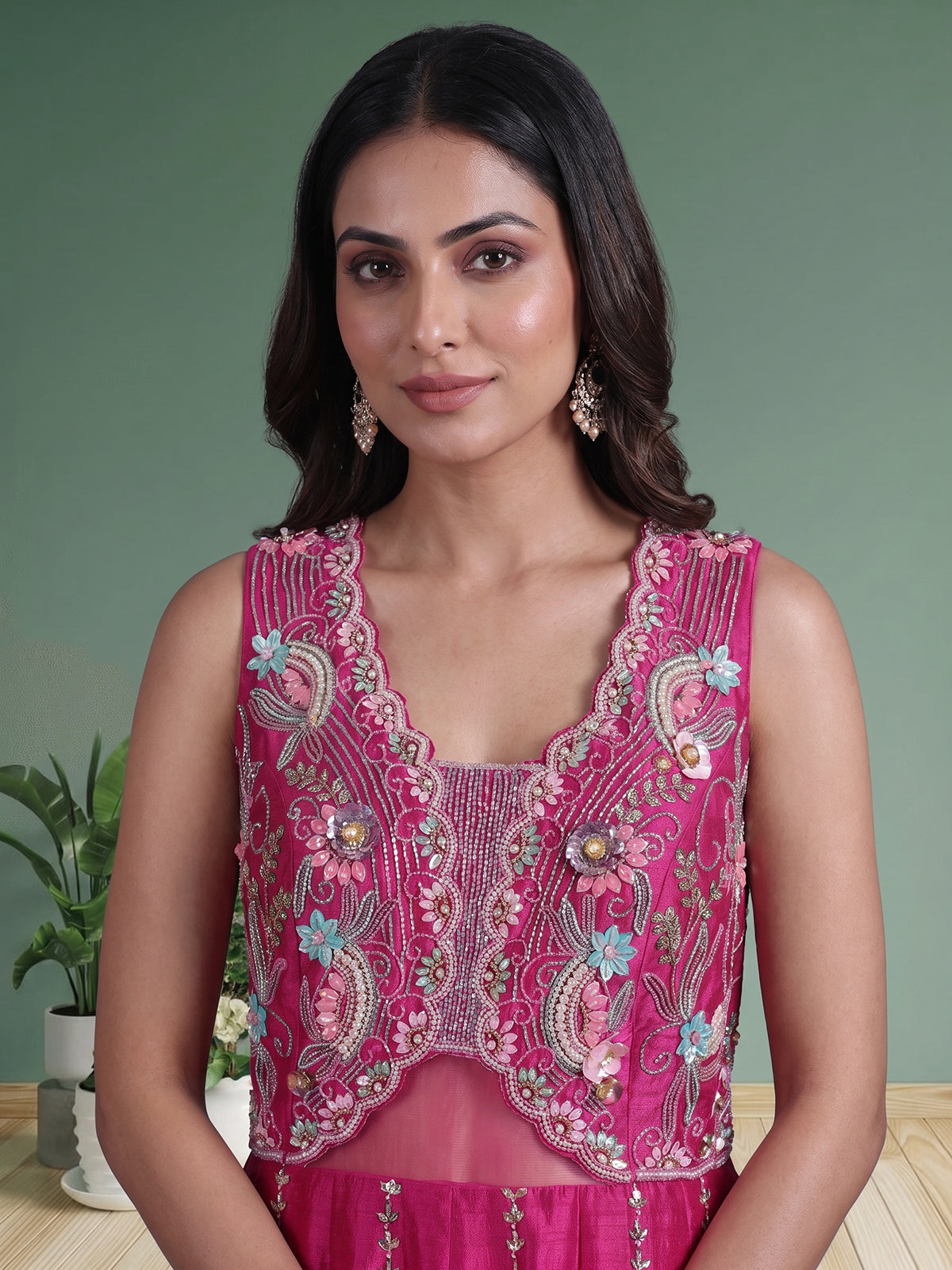 Rani pink embellished dupion silk designer salwar suit
