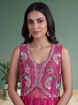 Rani pink embellished dupion silk designer salwar suit