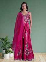 Rani pink embellished dupion silk designer salwar suit