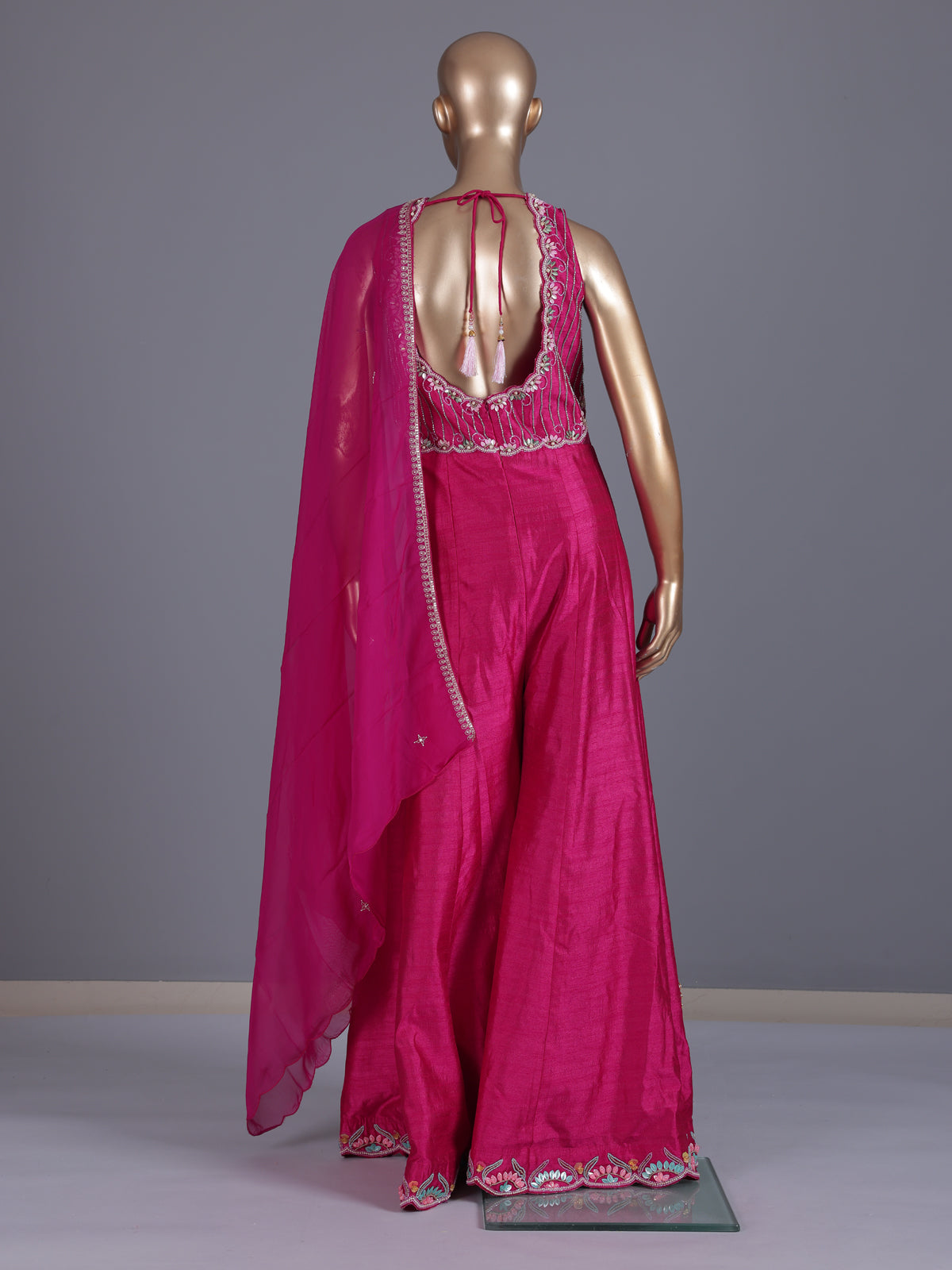 Rani pink embellished dupion silk designer salwar suit