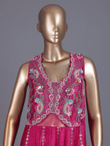 Rani pink embellished dupion silk designer salwar suit