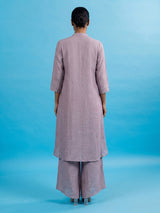 Purple embroidered cotton linen festive palazzo suit for women