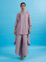 Purple embroidered cotton linen festive palazzo suit for women