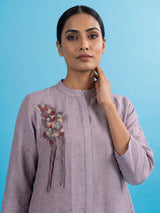 Purple embroidered cotton linen festive palazzo suit for women