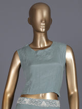 Grey embroidered shimmer silk palazzo suit