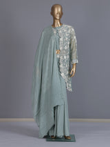 Grey embroidered shimmer silk palazzo suit
