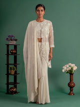 Ivory embroidered shimmer silk palazzo suit
